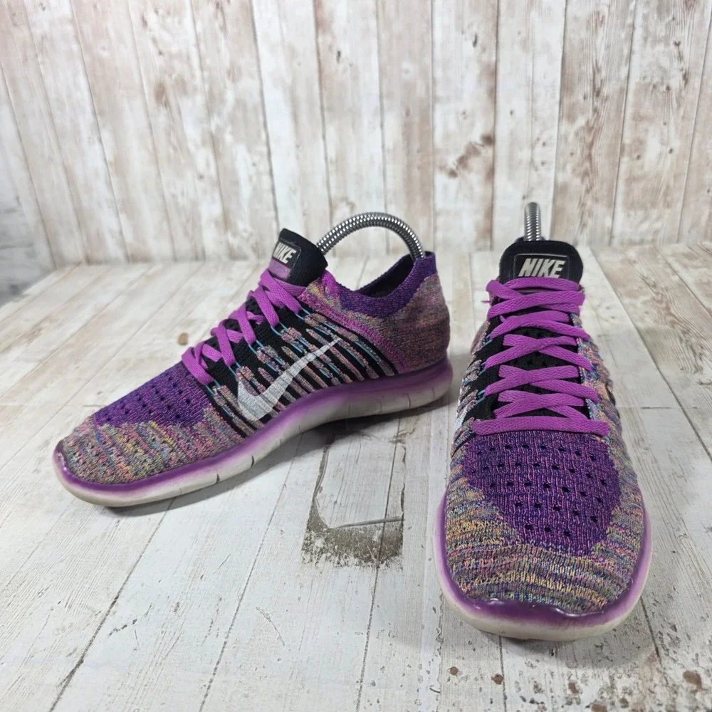 Nike Free RN Flyknit Womens Running Shoes Purple Multicolor 831070-500‎ Size 7